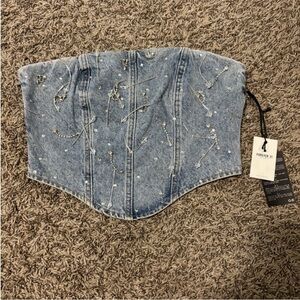 Forever 21 Light Blue Denim Jean Tube Top with Embellishments